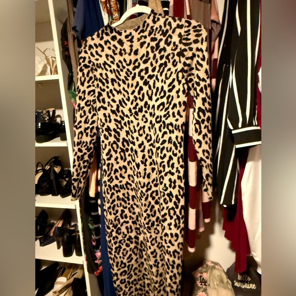 Nina Leonard Animal Print Long Sleeve Dress